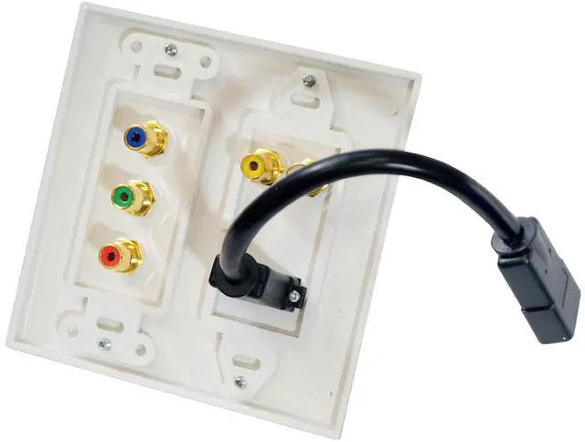 Alt view image 3 of 5 - Dual HDMI + 2 RCA + 3 RCA Wall plate W/Back  Pigtail Plug For Easy Intallation