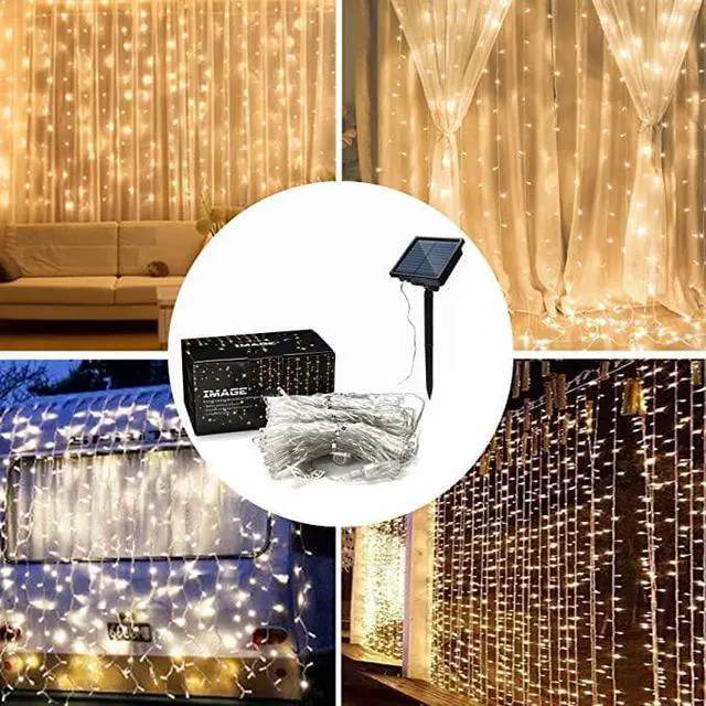 Main image of AGPtEK 5V 300LED Curtain Light Warm White + Solar Panel