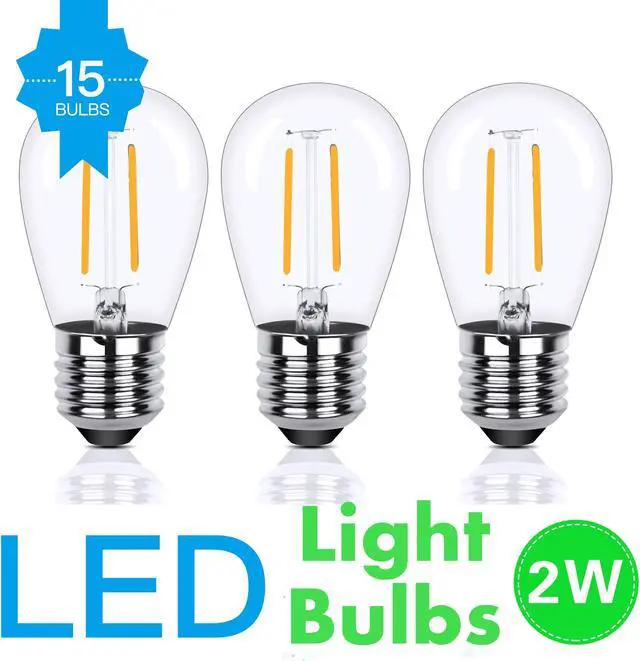 Main image of AGPTEK 15PCs LED Outdoor String Lights Bulbs, Waterproof Commercial Patio String Lights Vintage S14 Bulbs( Bulbs Only)