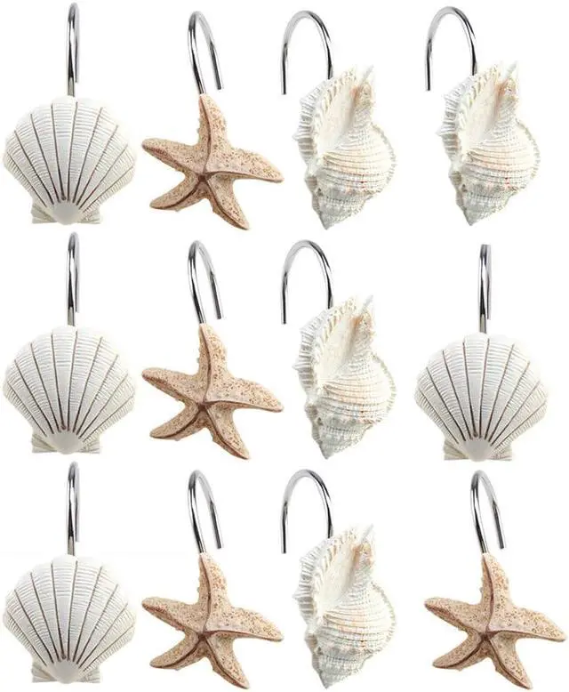 Main image of AGPtEK 12 Pcs Decorative Seashell Shower Curtain Hooks