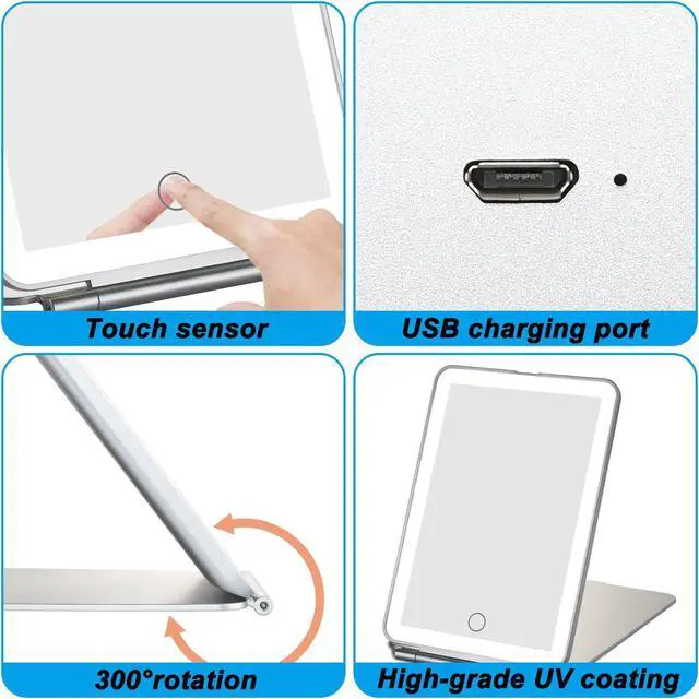 Alt view image 6 of 7 - FITNATE USB Charging 32LED Makeup Mirrors Portable Vanity Lighted Illuminated Standing