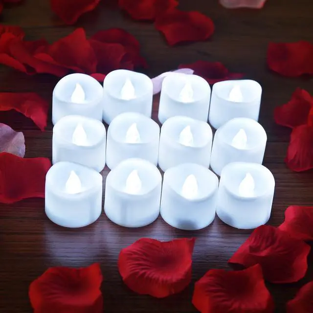 Main image of IMAGE 12 PCS LED Tealight Candles Battery Operated Flameless Smokeless No Timer with Decorative Fake Rose Petals