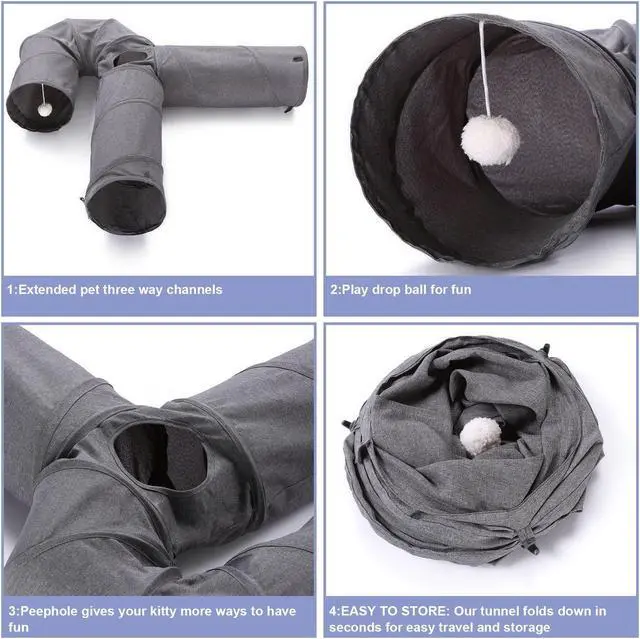 Alt view image 5 of 7 - Ownpets Cat Tunnel 3 Way Collapsible U-Shaped Pet Play Tunnel Tube Toy Large Cat Tunnels for Indoor Cats, Puppy, Kitty, Rabbit