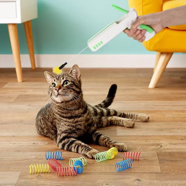 Alt view image 6 of 7 - Ownpets Green Interactive Cat Toy Gun Cat Stick Toy with Ball & Feather