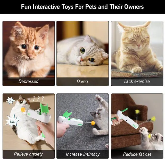 Alt view image 5 of 7 - Ownpets Green Interactive Cat Toy Gun Cat Stick Toy with Ball & Feather