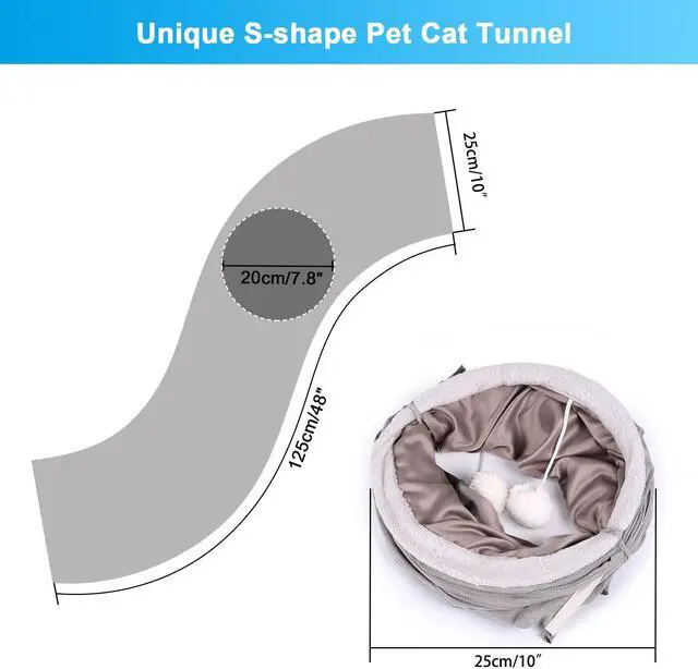 Alt view image 2 of 7 - Ownpets 48 Long Collapsible Kitty Tunnel Cat Tube OxFord with Plush Ball & Feather Toy