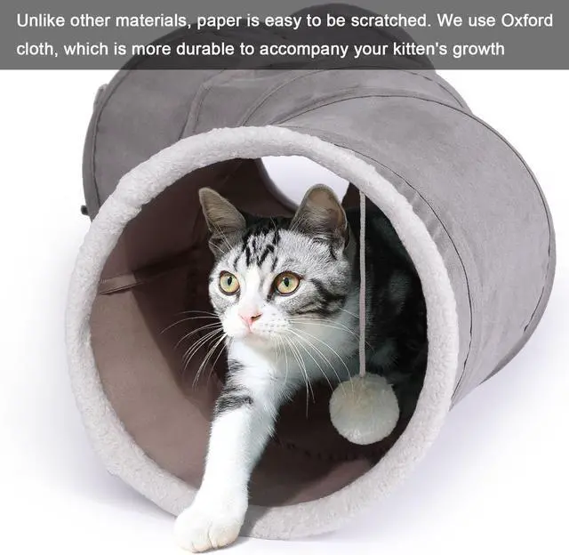 Alt view image 3 of 7 - Ownpets 48 Long Collapsible Kitty Tunnel Cat Tube OxFord with Plush Ball & Feather Toy