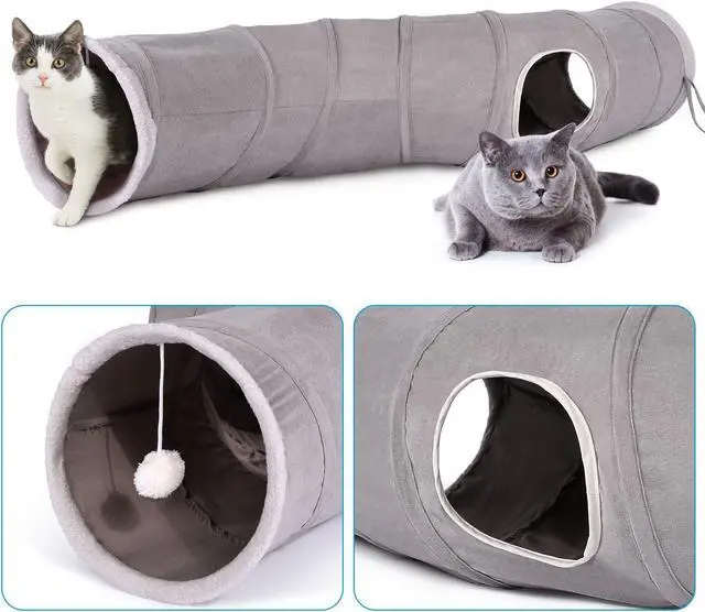 Alt view image 5 of 7 - Ownpets 48 Long Collapsible Kitty Tunnel Cat Tube OxFord with Plush Ball & Feather Toy