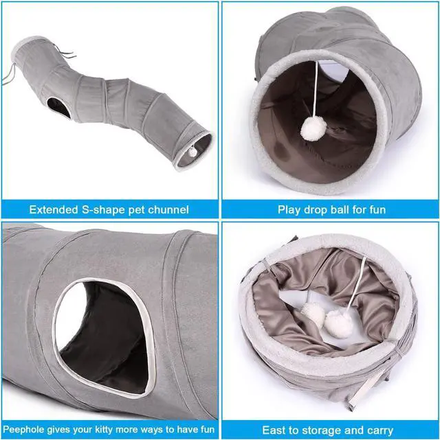 Alt view image 6 of 7 - Ownpets 48 Long Collapsible Kitty Tunnel Cat Tube OxFord with Plush Ball & Feather Toy