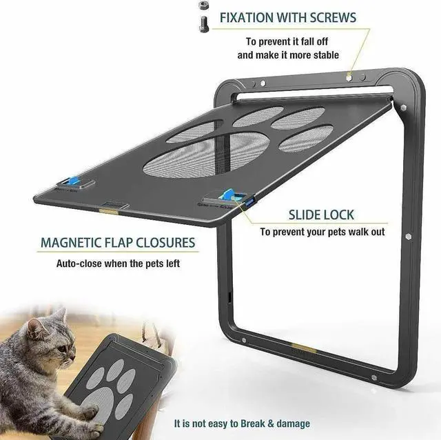 Alt view image 5 of 7 - Ownpets Pet Dog Cat Small Screen Locking Flap Door Magnetic Automatic Slide Protector