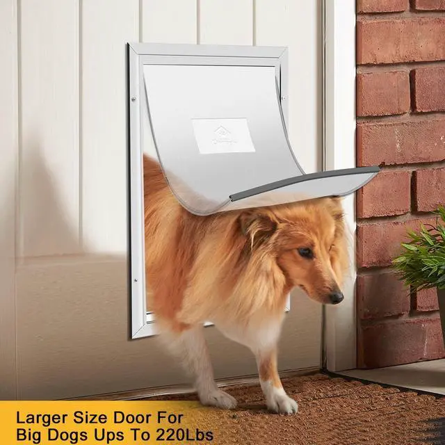Alt view image 6 of 7 - Ownpets XL Larger Pets Deluxe Aluminum Dog & Cat Pet Door with Locking Panel for Screens, Glasses, Doors & Walls, White