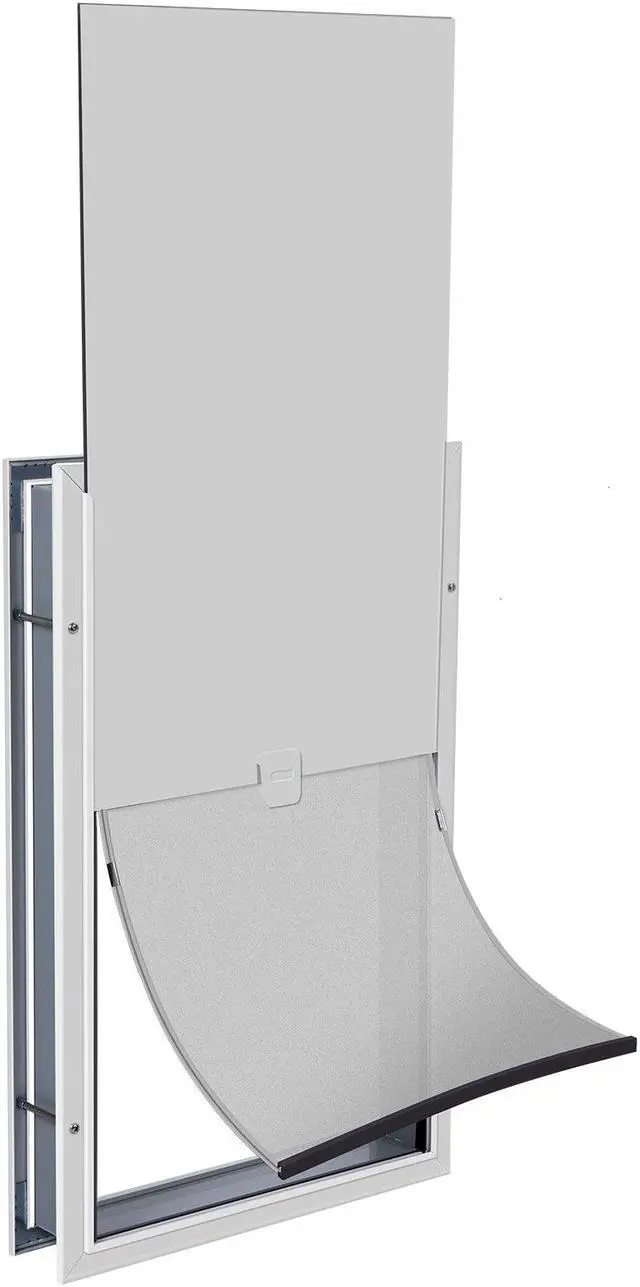 Alt view image 7 of 7 - Ownpets XL Larger Pets Deluxe Aluminum Dog & Cat Pet Door with Locking Panel for Screens, Glasses, Doors & Walls, White