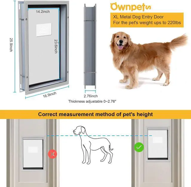 Alt view image 2 of 7 - Ownpets XL Larger Pets Deluxe Aluminum Dog & Cat Pet Door with Locking Panel for Screens, Glasses, Doors & Walls, White