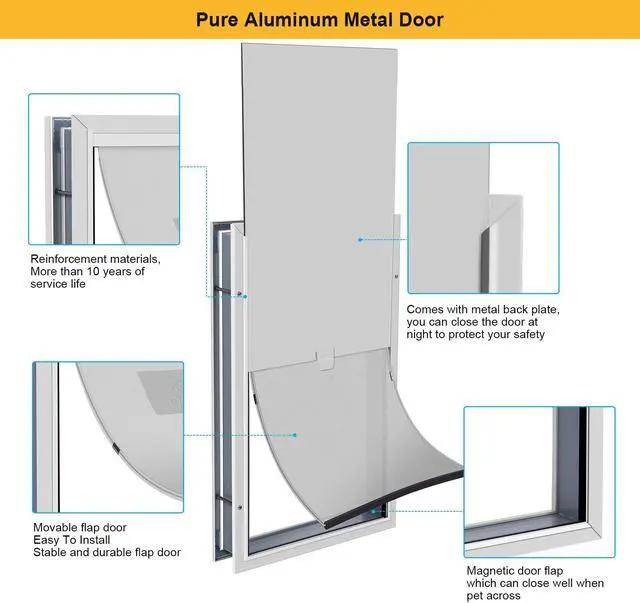 Alt view image 3 of 7 - Ownpets XL Larger Pets Deluxe Aluminum Dog & Cat Pet Door with Locking Panel for Screens, Glasses, Doors & Walls, White