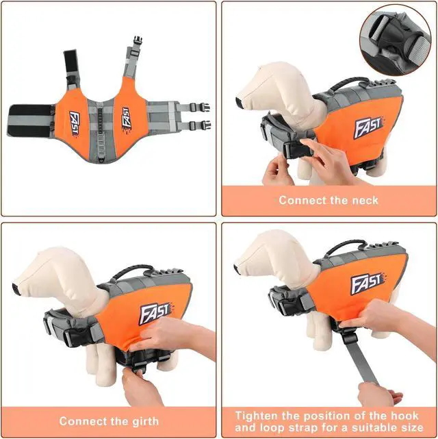 Alt view image 7 of 7 - Ownpets L Size Dog Life Jacket Reflective Safety Vest with Adjustable Buckles & Durable Rescue Handle Swimming Surfing Boating