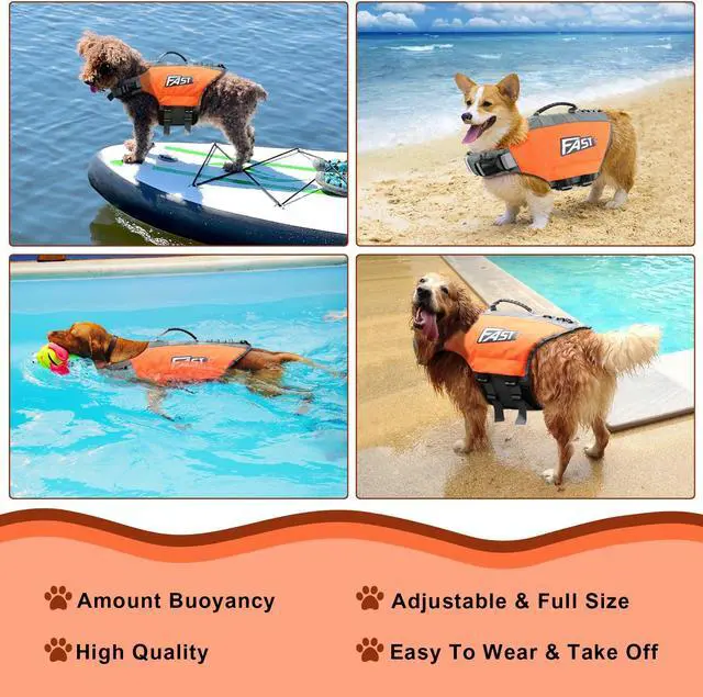 Alt view image 6 of 7 - Ownpets L Size Dog Life Jacket Reflective Safety Vest with Adjustable Buckles & Durable Rescue Handle Swimming Surfing Boating