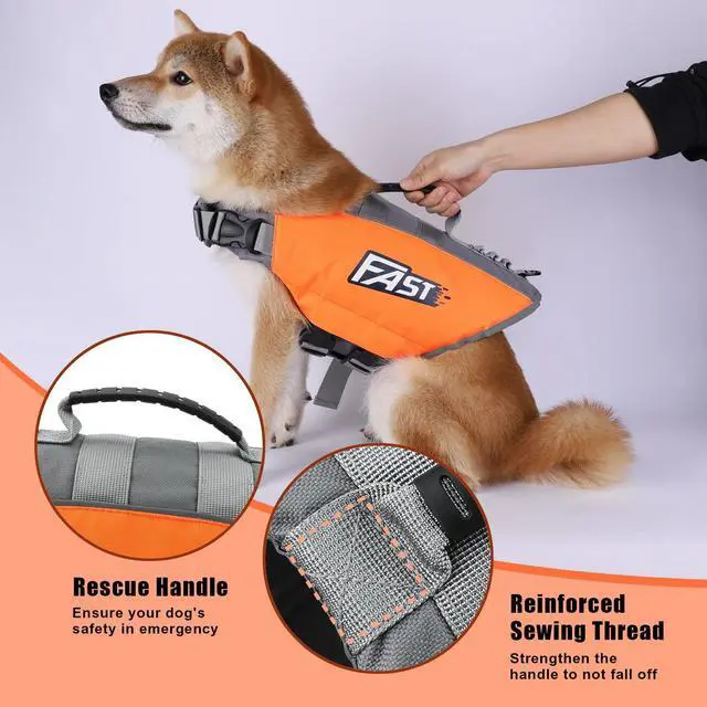 Alt view image 4 of 7 - Ownpets L Size Dog Life Jacket Reflective Safety Vest with Adjustable Buckles & Durable Rescue Handle Swimming Surfing Boating