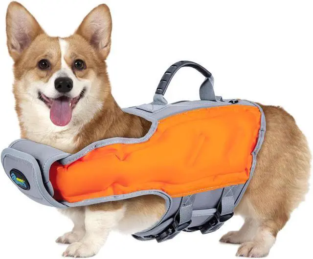 Main image of Ownpets Inflatable Dog Life Jacket, Innovative Lightweight Design, High-Visibility Bright Orange with Reflective Strips, Size L