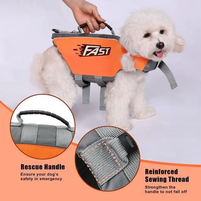 Alt view image 4 of 7 - Ownpets S Size Dog Life Jacket Reflective Safety Vest with Adjustable Buckles & Durable Rescue Handle Swimming Surfing Boating