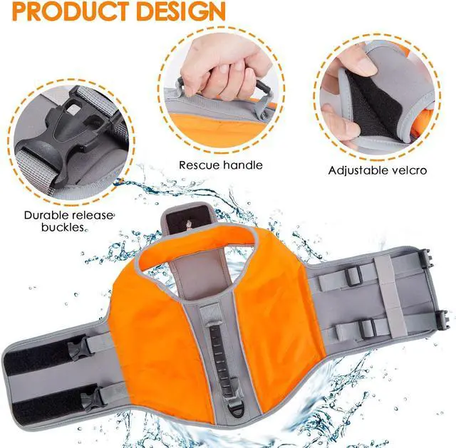 Alt view image 3 of 7 - Ownpets Inflatable Dog Life Jacket, Innovative Lightweight Design, High-Visibility Bright Orange with Reflective Strips, Size L