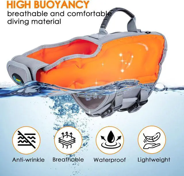 Alt view image 4 of 7 - Ownpets Inflatable Dog Life Jacket, Innovative Lightweight Design, High-Visibility Bright Orange with Reflective Strips, Size L