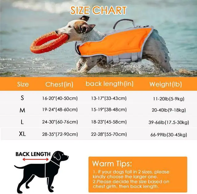 Alt view image 2 of 7 - Ownpets Inflatable Dog Life Jacket, Innovative Lightweight Design, High-Visibility Bright Orange with Reflective Strips, Size L