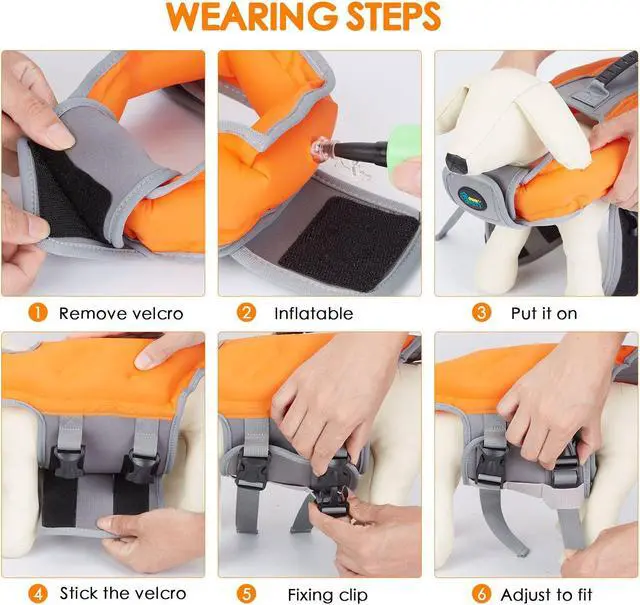 Alt view image 7 of 7 - Ownpets Inflatable Dog Life Jacket, Innovative Lightweight Design, High-Visibility Bright Orange with Reflective Strips, Size L