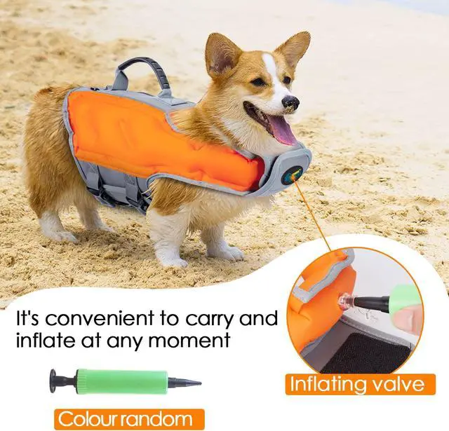 Alt view image 6 of 7 - Ownpets Inflatable Dog Life Jacket, Innovative Lightweight Design, High-Visibility Bright Orange with Reflective Strips, Size L