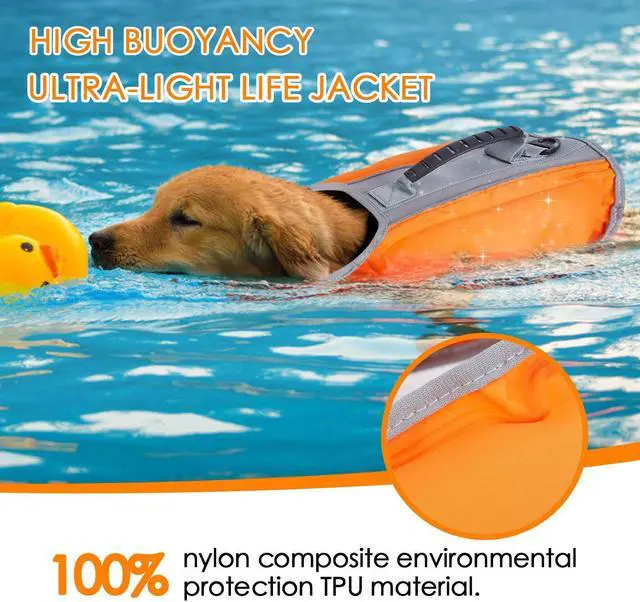 Alt view image 5 of 7 - Ownpets Inflatable Dog Life Jacket, Innovative Lightweight Design, High-Visibility Bright Orange with Reflective Strips, Size L