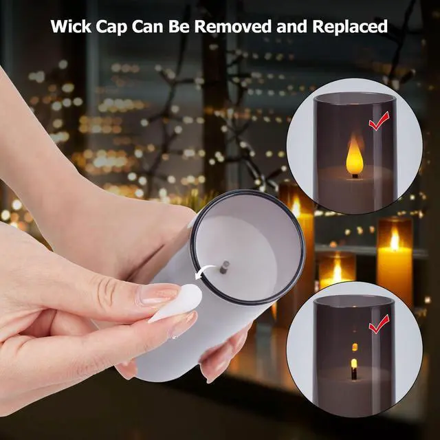Alt view image 3 of 7 - IMAGE Flickering Flameless Candles Acrylic Shell Pillar 3D Wick LED Candles with Timer for Wedding Christmas Home Decor Set of 5 Grey