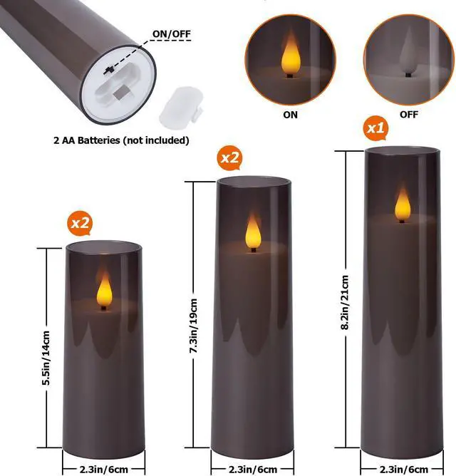 Alt view image 5 of 7 - IMAGE Flickering Flameless Candles Acrylic Shell Pillar 3D Wick LED Candles with Timer for Wedding Christmas Home Decor Set of 5 Grey