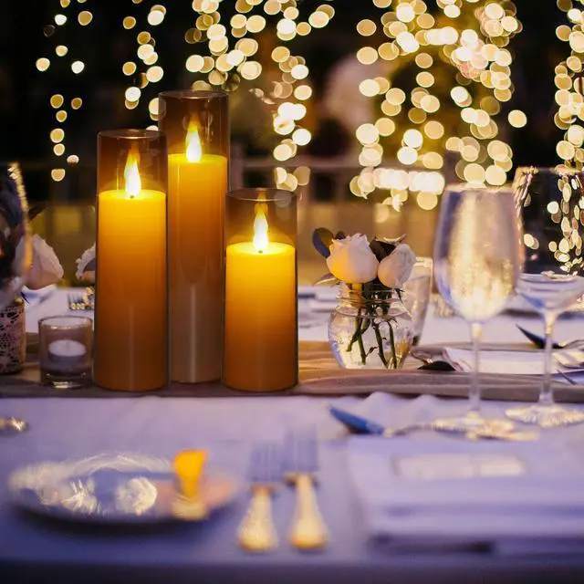 Alt view image 6 of 7 - IMAGE Flickering Flameless Candles Acrylic Shell Pillar 3D Wick LED Candles with Timer for Wedding Christmas Home Decor Set of 5 Grey