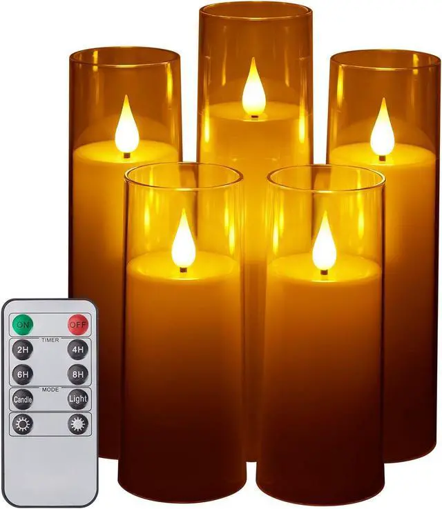 Alt view image 2 of 7 - IMAGE Flickering Flameless Candles Acrylic Shell Pillar 3D Wick LED Candles with Timer for Wedding Christmas Home Decor Set of 5 White