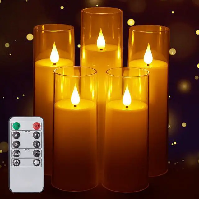 Alt view image 3 of 7 - IMAGE Flickering Flameless Candles Acrylic Shell Pillar 3D Wick LED Candles with Timer for Wedding Christmas Home Decor Set of 5 White