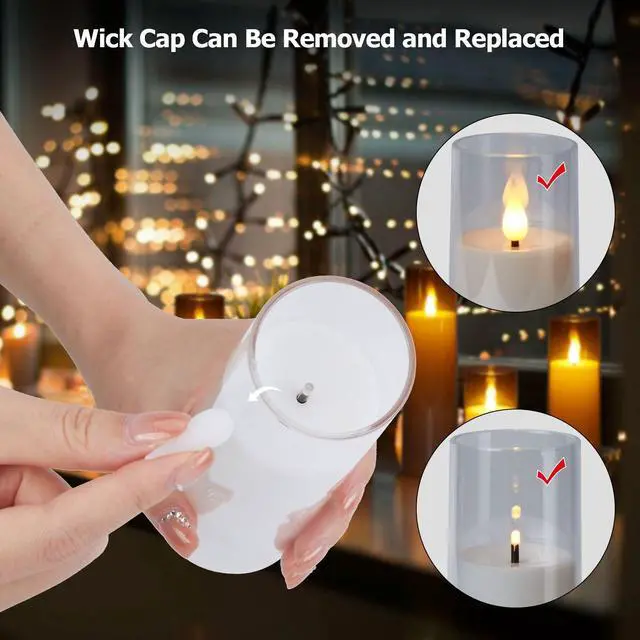 Alt view image 5 of 7 - IMAGE Flickering Flameless Candles Acrylic Shell Pillar 3D Wick LED Candles with Timer for Wedding Christmas Home Decor Set of 5 White