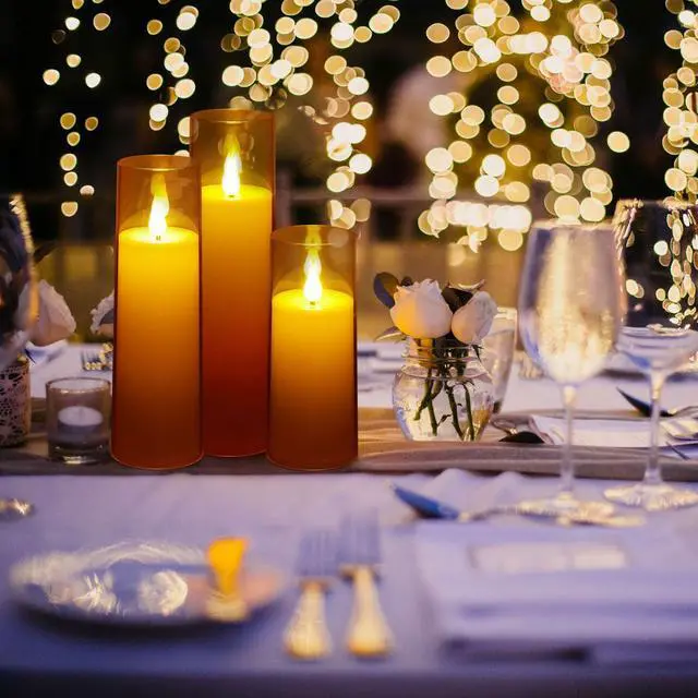 Alt view image 7 of 7 - IMAGE Flickering Flameless Candles Acrylic Shell Pillar 3D Wick LED Candles with Timer for Wedding Christmas Home Decor Set of 5 White