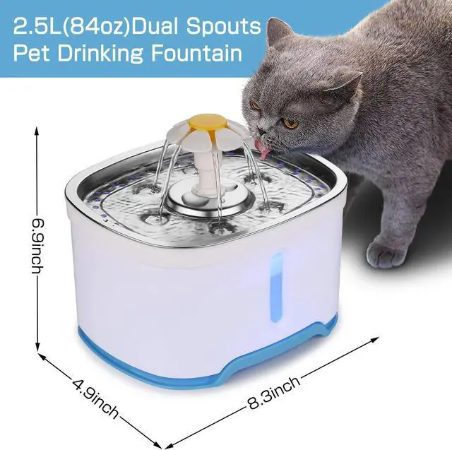Alt view image 3 of 7 - Ownpets 84oz/2.5L Pet Water Dispenser Fountain Cat Dog LED Light Drinking With 2 Spray Heads
