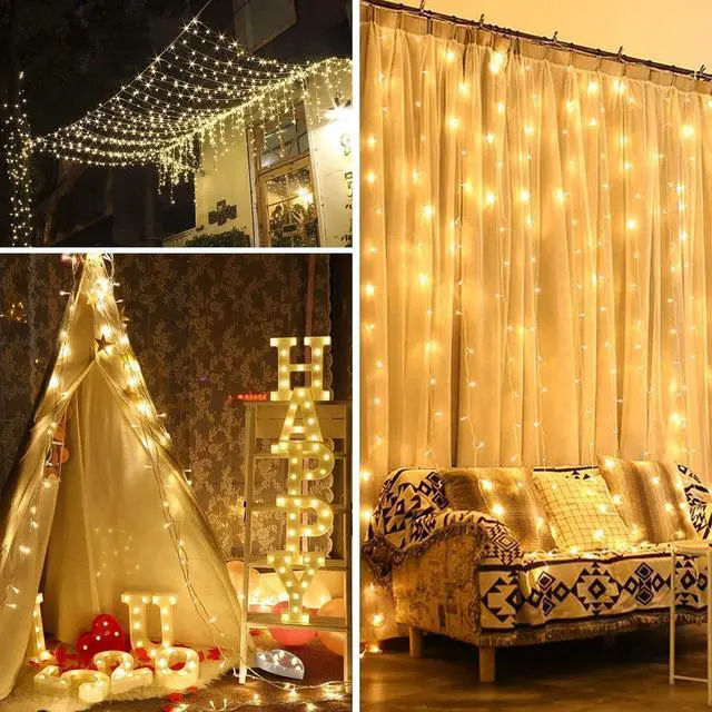 Alt view image 5 of 7 - IMAGE 600 LED 9.8*19.6 feet LED Curtain Lights with 8 Light Modes and Memory Function, Waterproof Curtain Lights Warm White