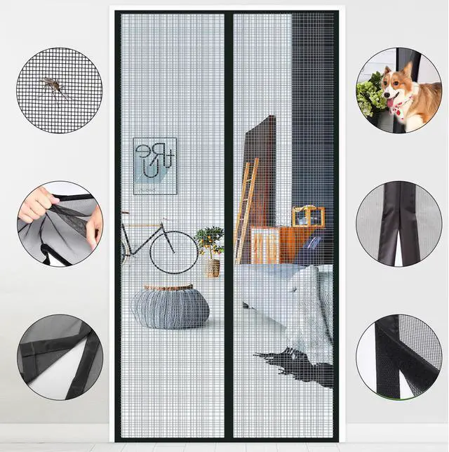 Alt view image 4 of 7 - AGPtEK Magnetic Screen Door with Fiberglass Mesh Curtain Fits Size 37" x 82"
