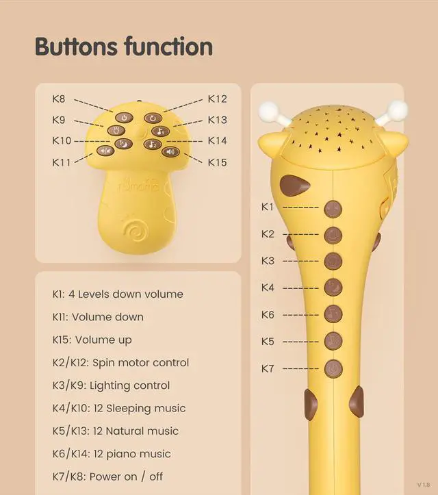 Alt view image 5 of 7 - Musical Crib Mobile, Giraffe Crib Mobile Arm with 360 Rotate Teether Rattle Nursery Toys for Newborn Boys and Girls Ages 0 to 24 Months