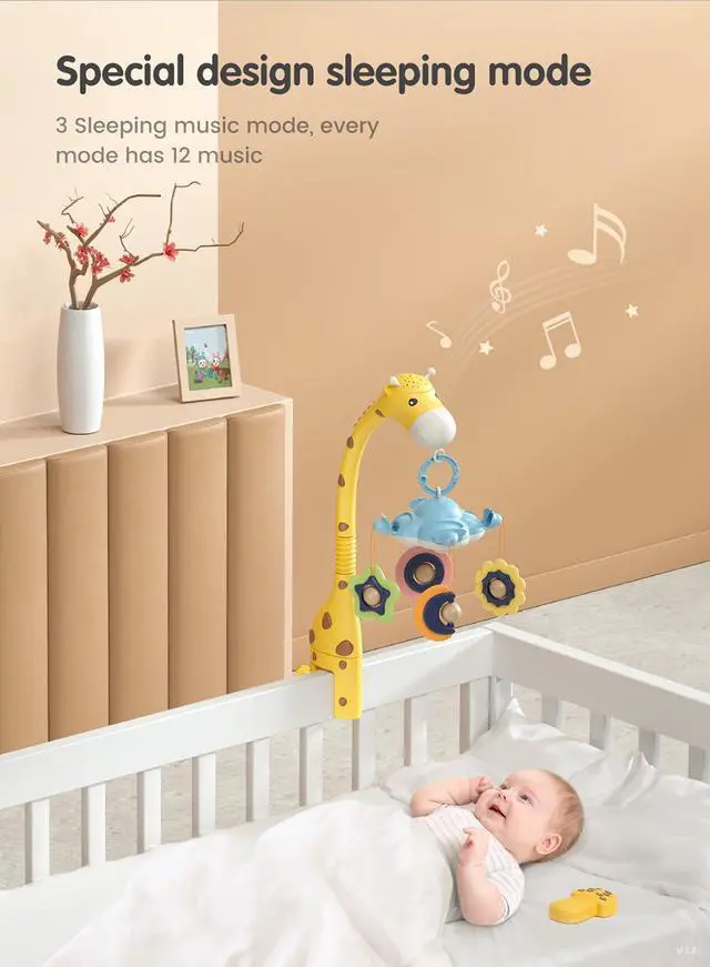 Alt view image 2 of 7 - Musical Crib Mobile, Giraffe Crib Mobile Arm with 360 Rotate Teether Rattle Nursery Toys for Newborn Boys and Girls Ages 0 to 24 Months