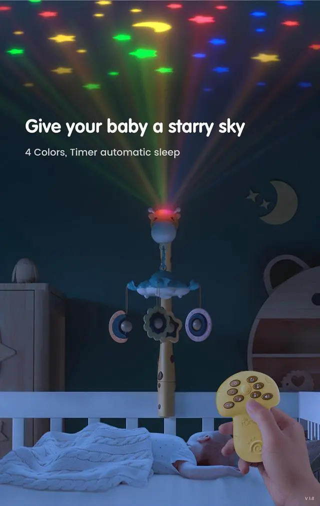 Alt view image 3 of 7 - Musical Crib Mobile, Giraffe Crib Mobile Arm with 360 Rotate Teether Rattle Nursery Toys for Newborn Boys and Girls Ages 0 to 24 Months