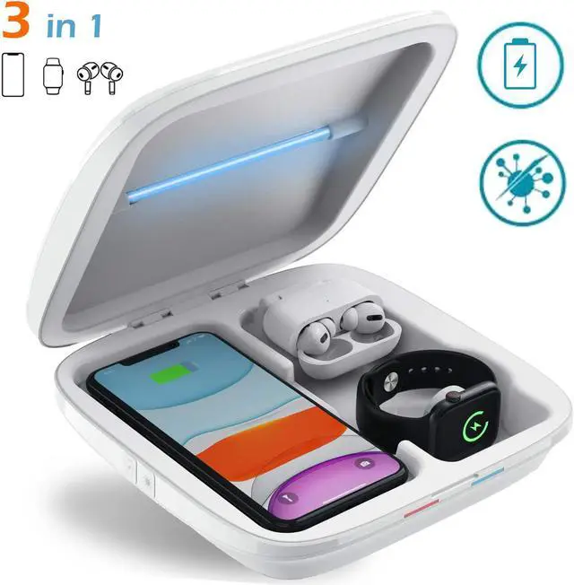 Main image of AGPtek 3 in 1 UV sterilizer box UVC UVC Sterilizing Disinfection Light case Phone Sanitizer with Wireless Charging Station for iPhone Android Mobile Phone Toothbrush Keys