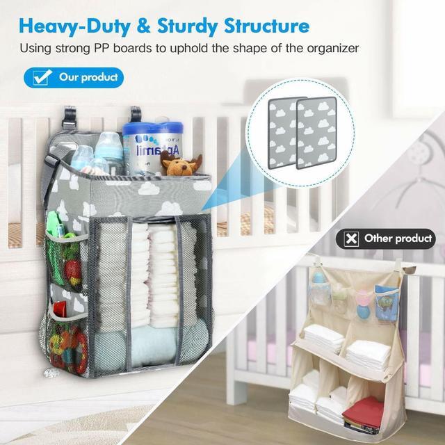 Alt view image 2 of 7 - Baby Diaper Bags, Hanging Nursery Organizer Baby Shower Gifts for Infant Newborn Store Diaper, Grey & White Oxford Large for boys girls