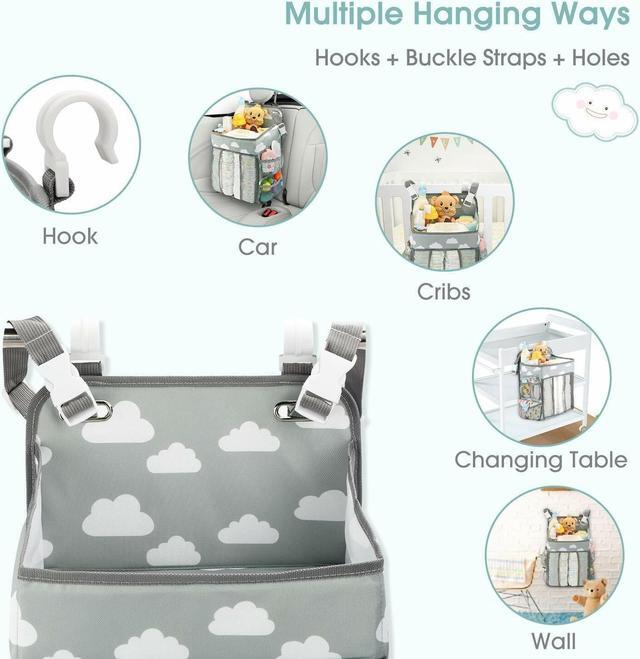 Alt view image 4 of 7 - Baby Diaper Bags, Hanging Nursery Organizer Baby Shower Gifts for Infant Newborn Store Diaper, Grey & White Oxford Large for boys girls