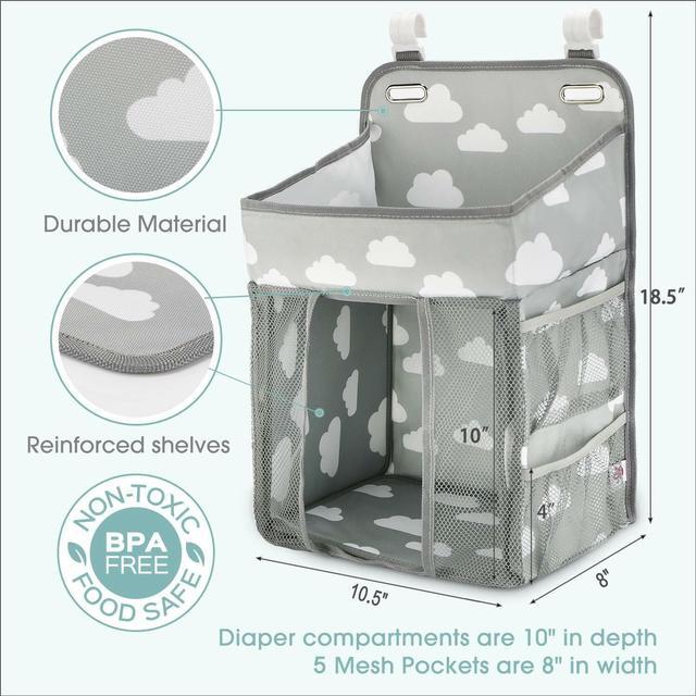 Alt view image 5 of 7 - Baby Diaper Bags, Hanging Nursery Organizer Baby Shower Gifts for Infant Newborn Store Diaper, Grey & White Oxford Large for boys girls