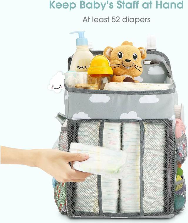 Alt view image 6 of 7 - Baby Diaper Bags, Hanging Nursery Organizer Baby Shower Gifts for Infant Newborn Store Diaper, Grey & White Oxford Large for boys girls