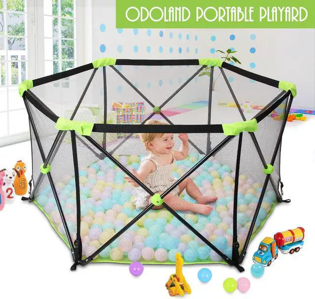 Alt view image 2 of 7 - Portable Playard Play Pen for Infants and Babies - Lightweight Mesh Baby Playpen with Carrying Case - Easily Opens with one Hand