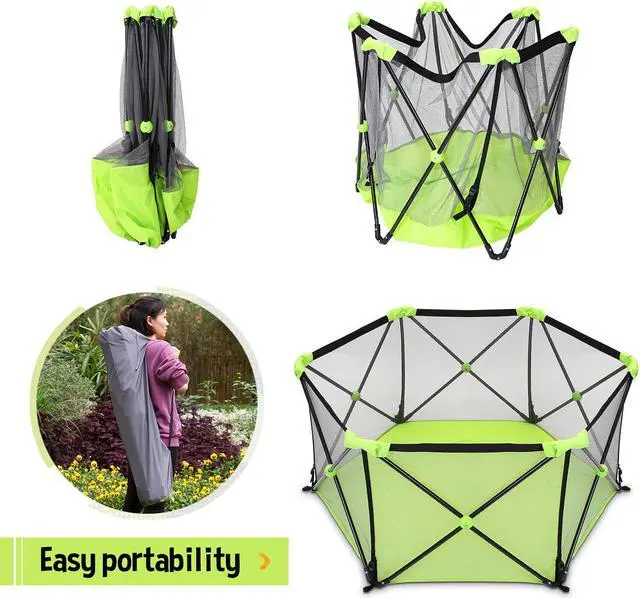 Alt view image 4 of 7 - Portable Playard Play Pen for Infants and Babies - Lightweight Mesh Baby Playpen with Carrying Case - Easily Opens with one Hand
