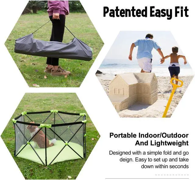 Alt view image 5 of 7 - Portable Playard Play Pen for Infants and Babies - Lightweight Mesh Baby Playpen with Carrying Case - Easily Opens with one Hand